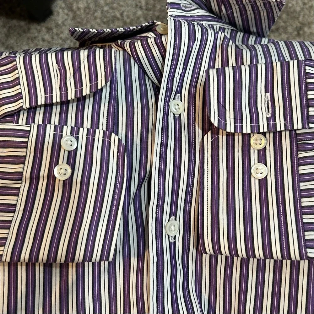 Polo by Ralph Lauren Purple and White Striped Shirt Size XL 17 Excellent Cond.
